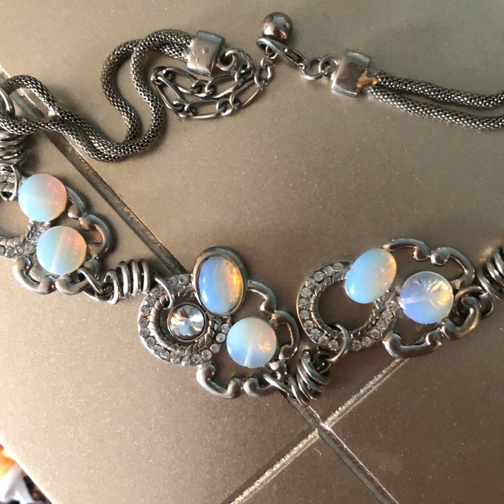 silver with opal statement necklace